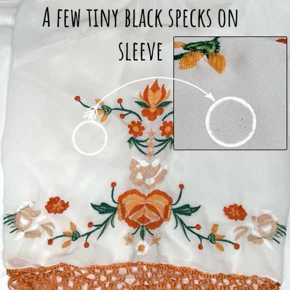 Fringe Kimono Floral Boho Festival Embroidered White Orange Flowers Medium Cato - Picture 11 of 17